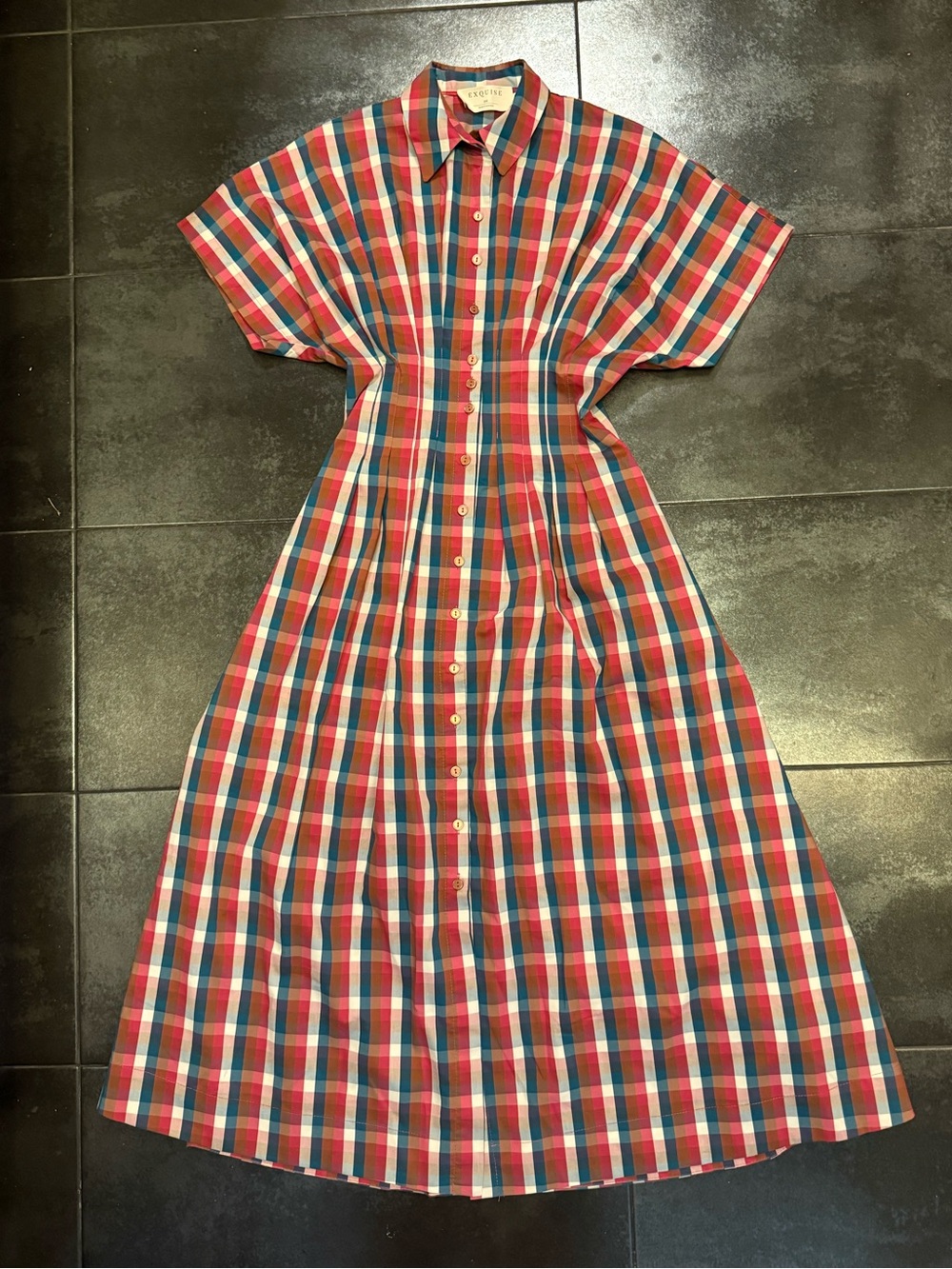 Exquise Classic Plaid Button-Front Maxi Dress in Red and Blue. Never worn.